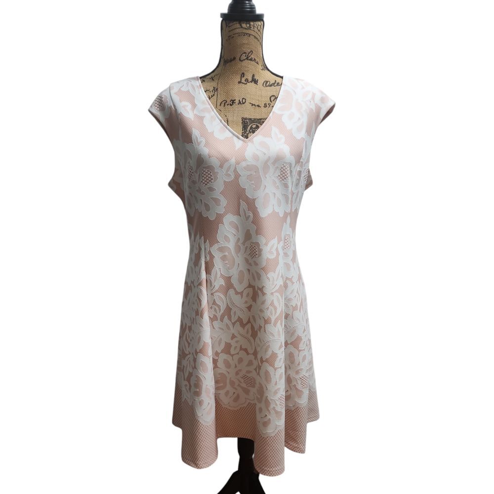 Ronni Nicole‎ Elegant Floral Lace Overlay Cap Sleeve Fit & Flare Dress Size 14